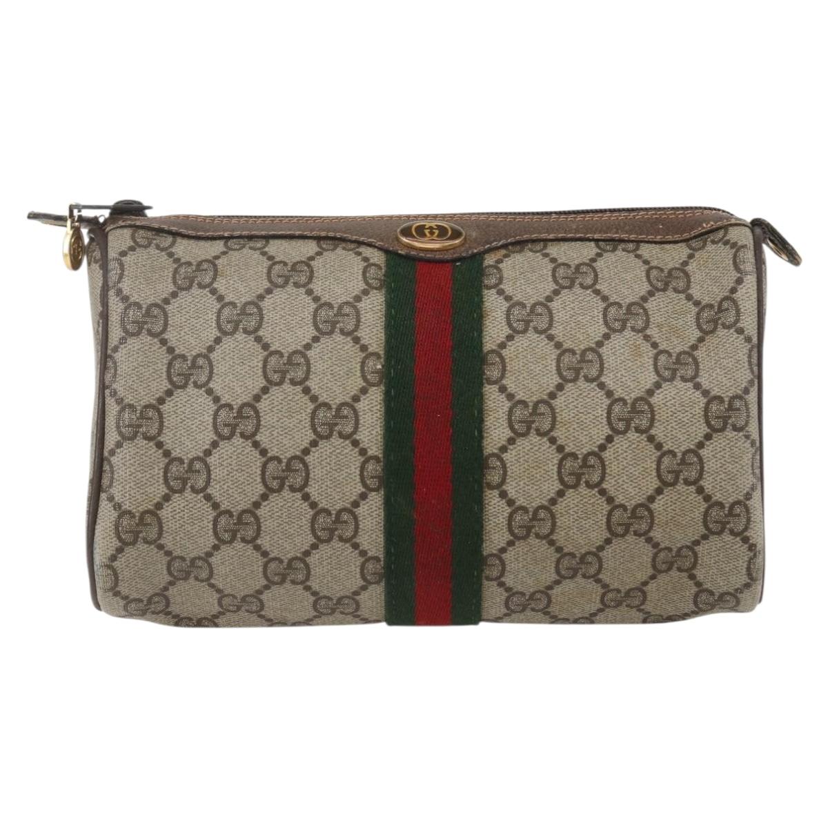 GUCCI GG Supreme Web Sherry Line Bag PVC Beige Gold 98 69 014 3553 Auth 157074