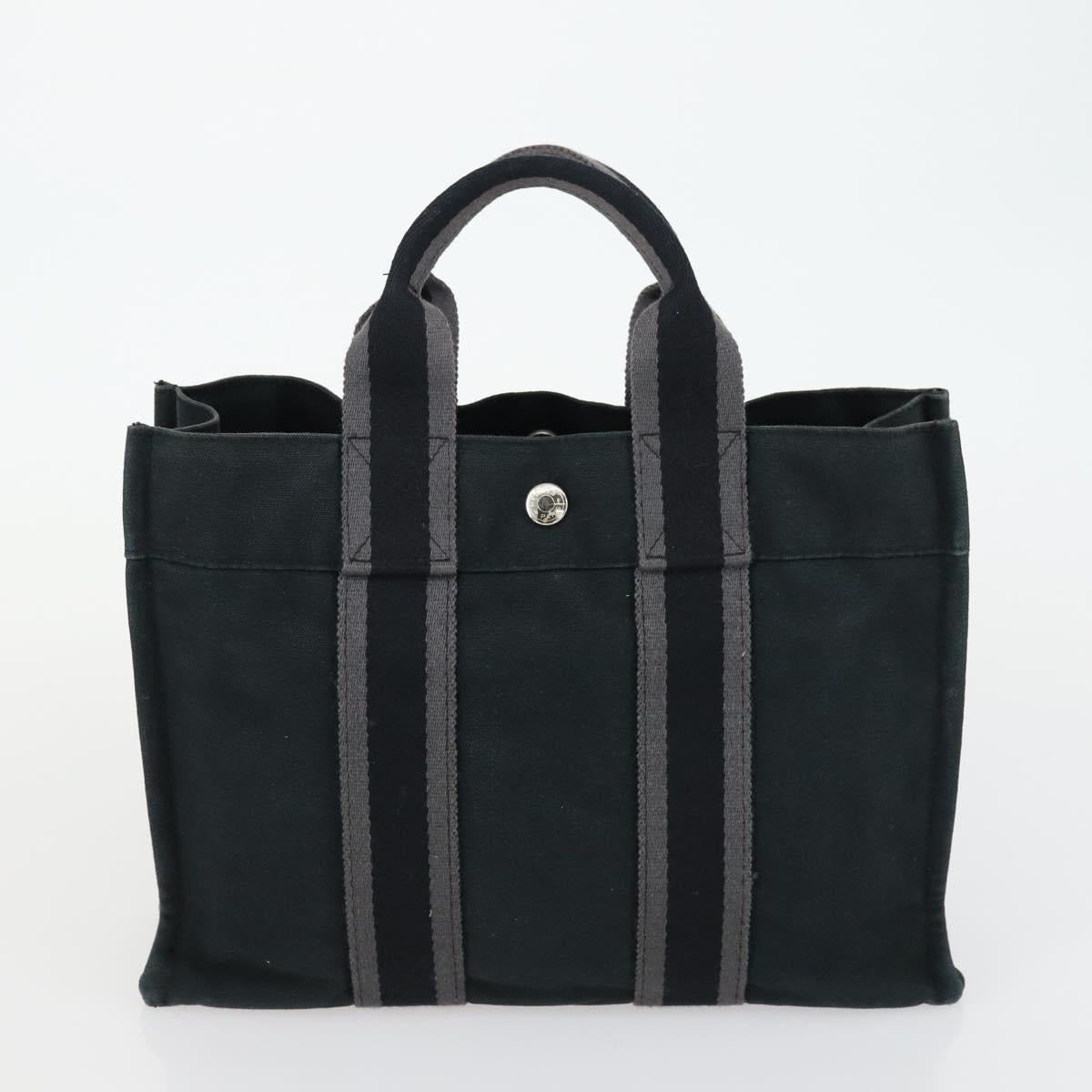 HERMES Fourre ToutPM Hand Bag Canvas 2 Set Black Auth 157076