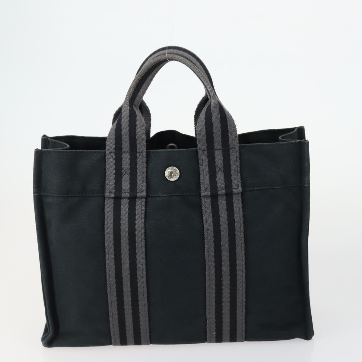 HERMES Fourre ToutPM Hand Bag Canvas 2 Set Black Auth 157076