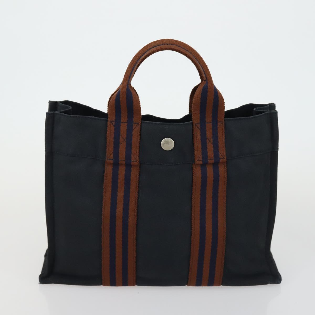 HERMES Brown Fourre Tout Hand Bag Canvas 4 Set Black Navy gray Auth 157079