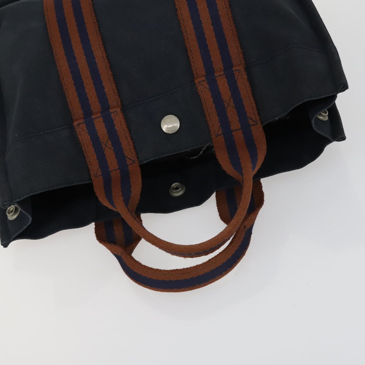 HERMES Brown Fourre Tout Hand Bag Canvas 4 Set Black Navy gray Auth 157079