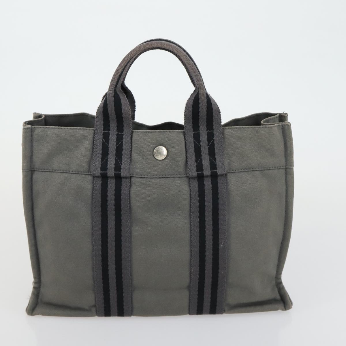 HERMES Brown Fourre Tout Hand Bag Canvas 4 Set Black Navy gray Auth 157079