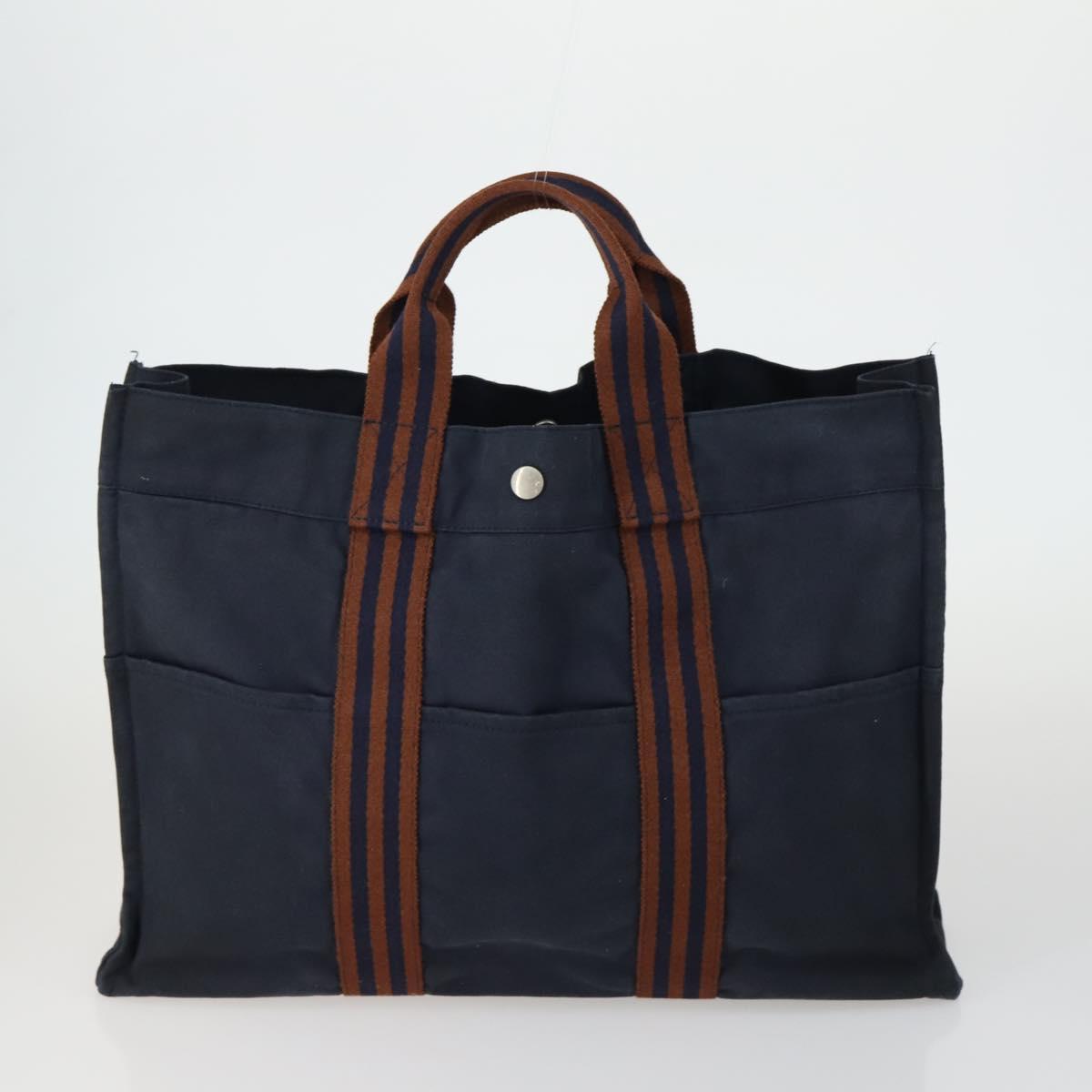 HERMES Brown Fourre Tout Hand Bag Canvas 4 Set Black Navy gray Auth 157079