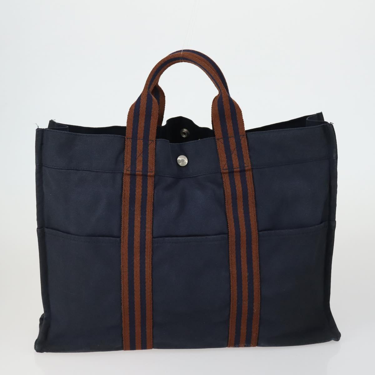 HERMES Brown Fourre Tout Hand Bag Canvas 4 Set Black Navy gray Auth 157079