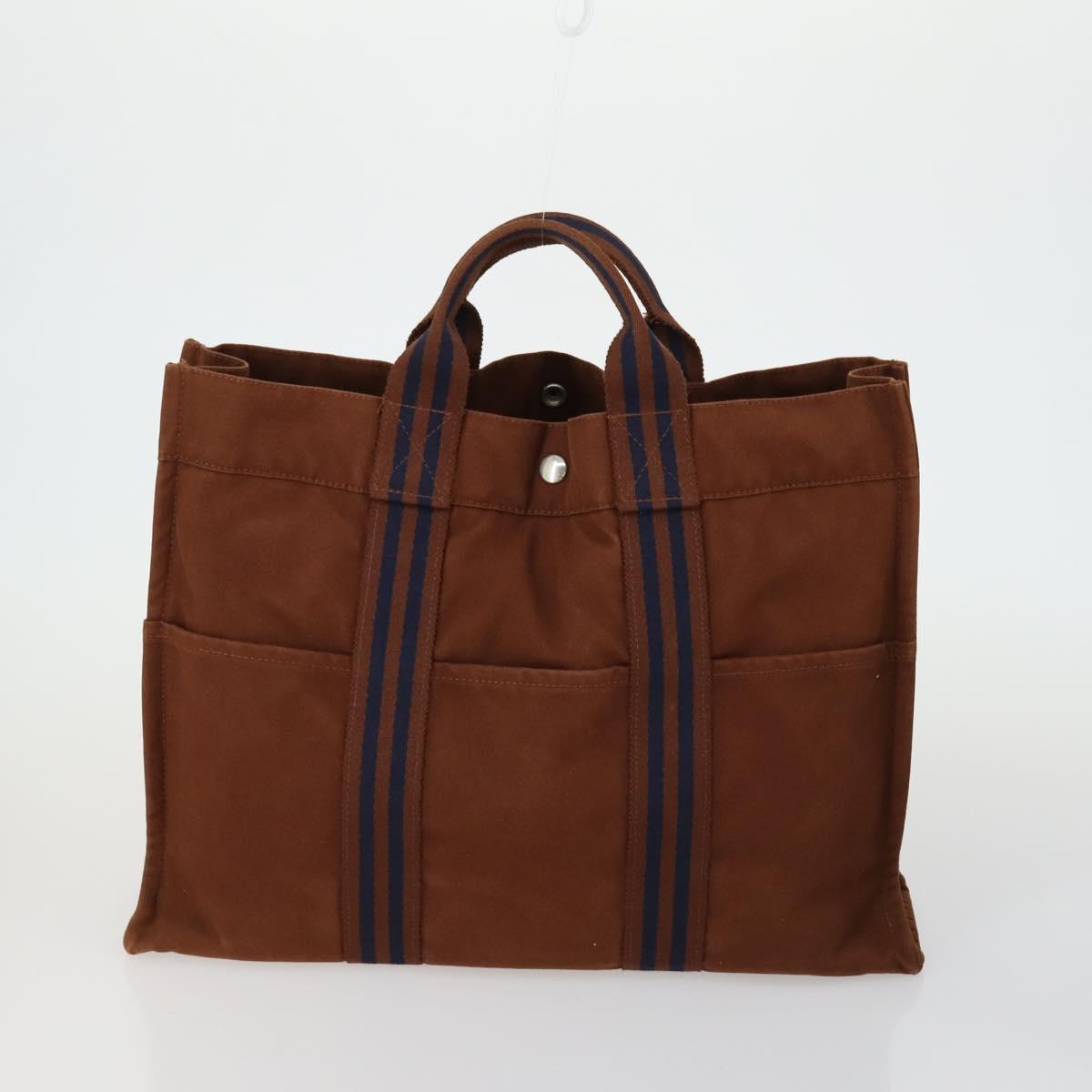 HERMES Brown Fourre Tout Hand Bag Canvas 4 Set Black Navy gray Auth 157079