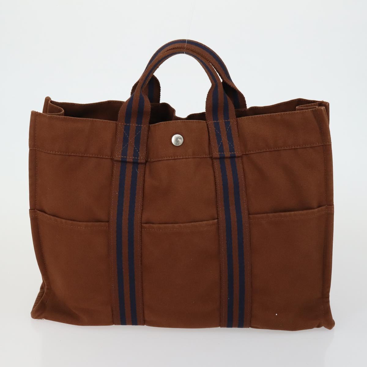 HERMES Brown Fourre Tout Hand Bag Canvas 4 Set Black Navy gray Auth 157079