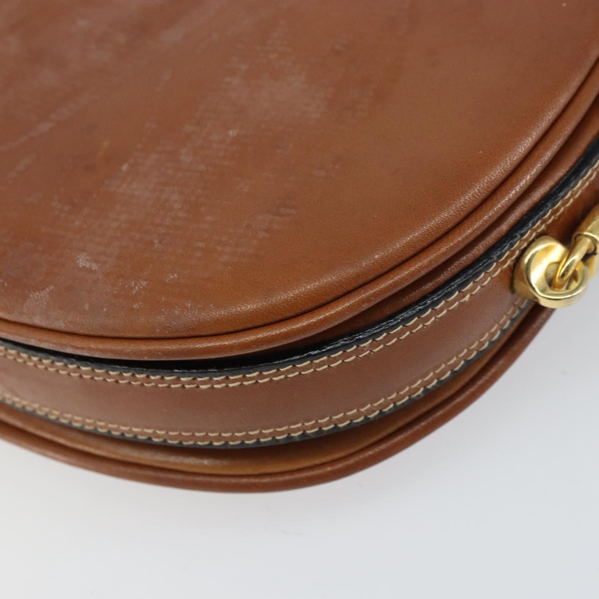 BALLY Shoulder Bag Leather Brown Gold Auth 157101