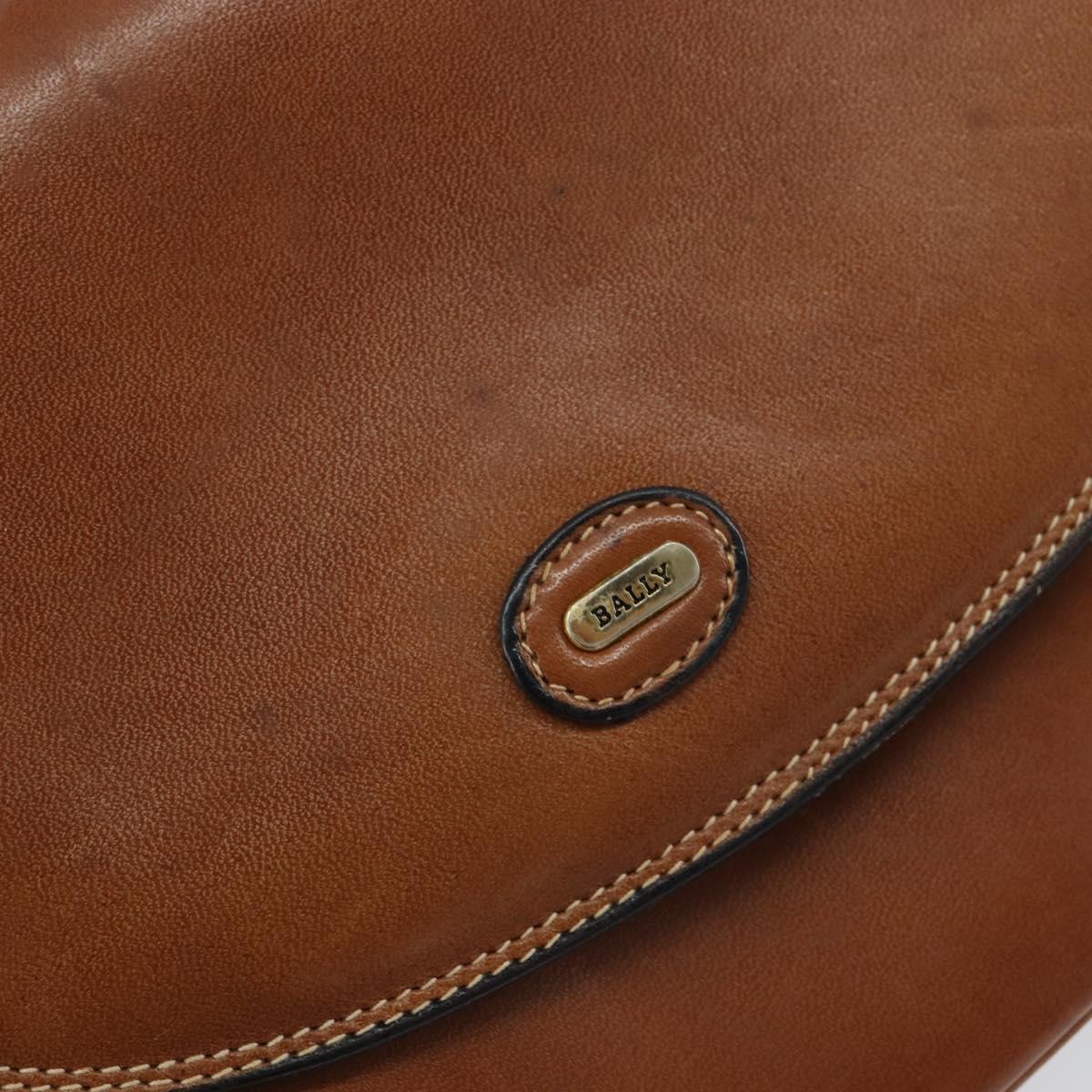 BALLY Shoulder Bag Leather Brown Gold Auth 157101