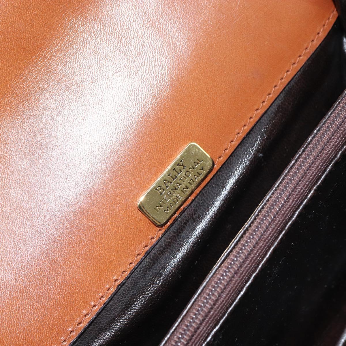 BALLY Shoulder Bag Leather Brown Gold Auth 157101