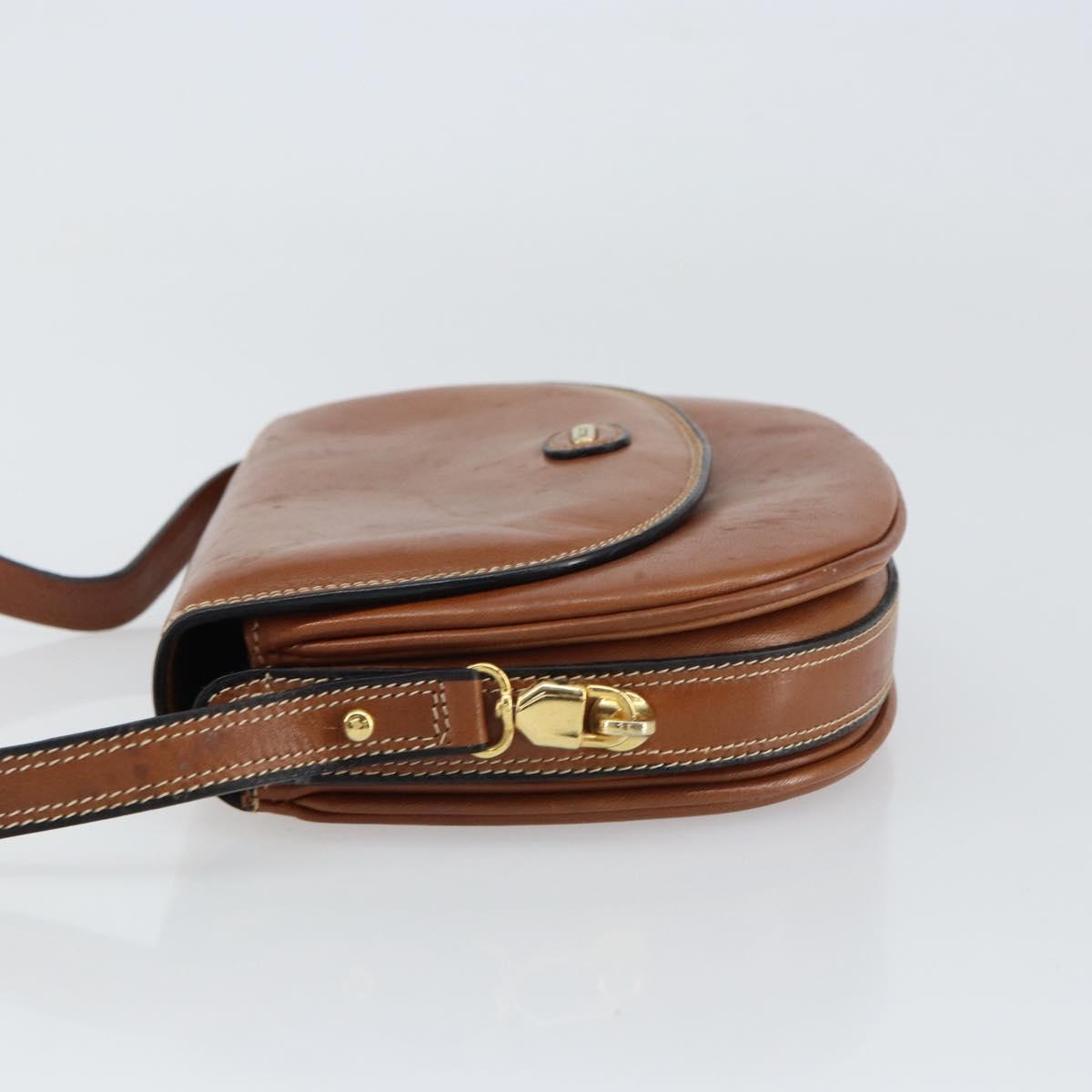 BALLY Shoulder Bag Leather Brown Gold Auth 157101