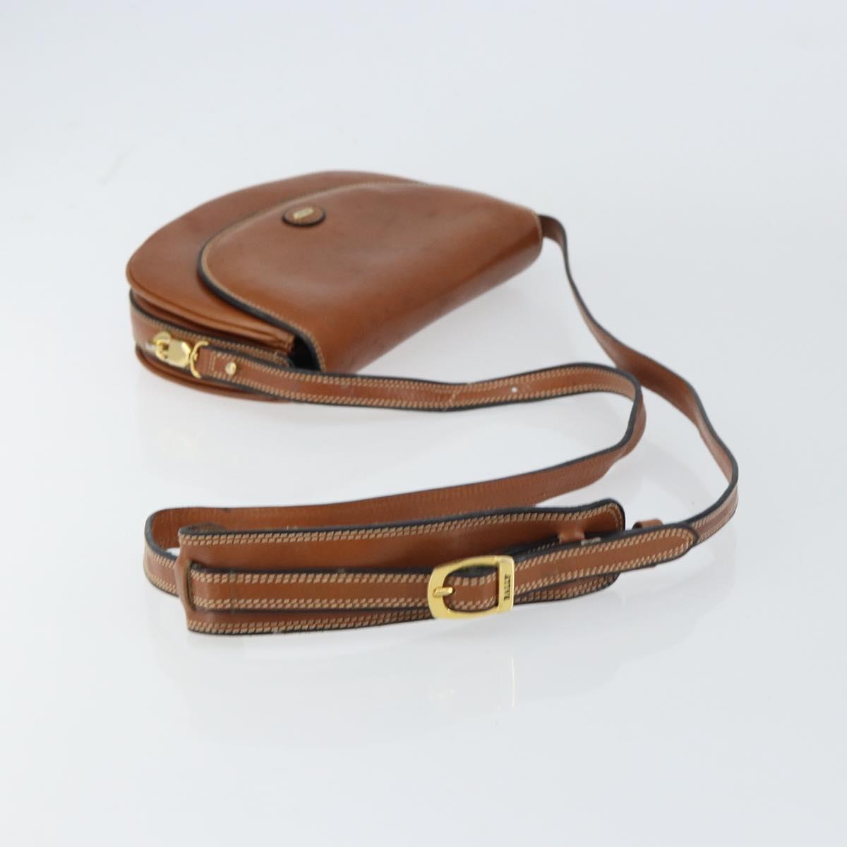 BALLY Shoulder Bag Leather Brown Gold Auth 157101
