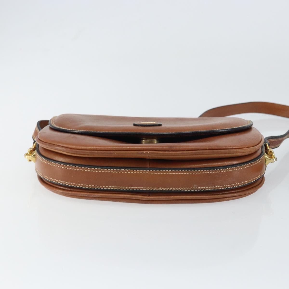 BALLY Shoulder Bag Leather Brown Gold Auth 157101