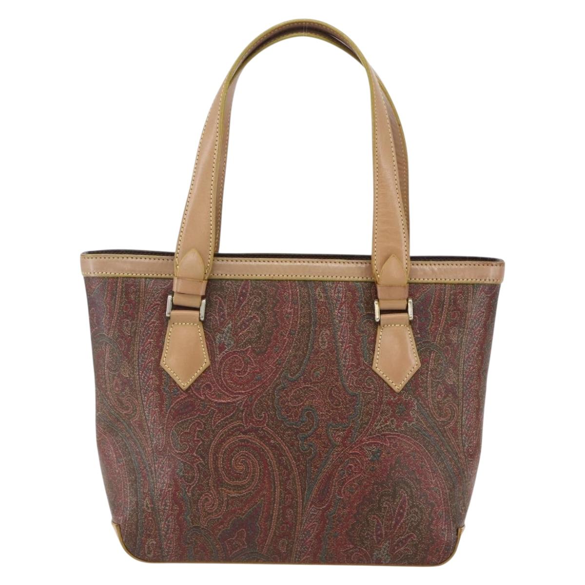 ETRO Paisley Hand Bag PVC Leather Brown Gold Auth 157103