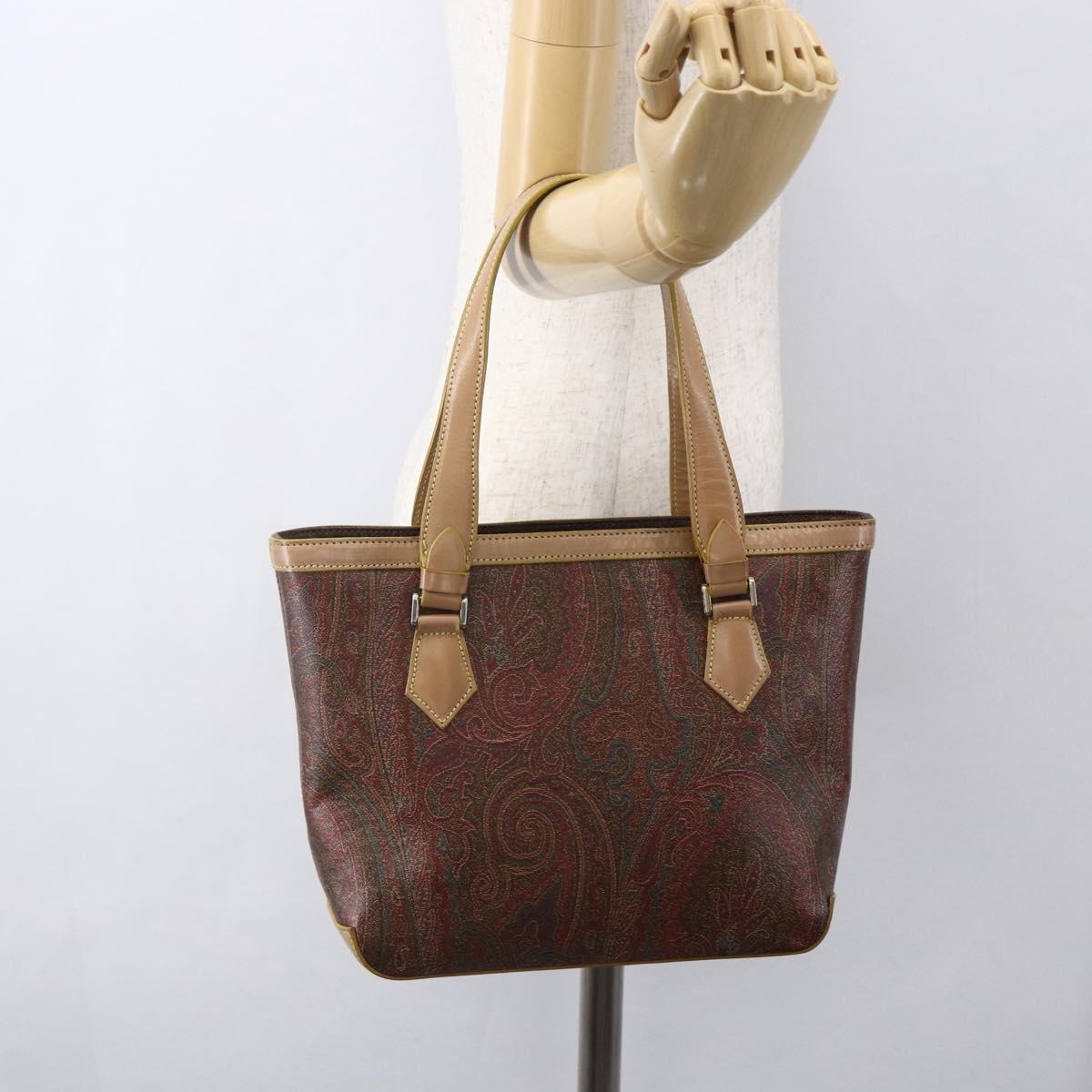 ETRO Paisley Hand Bag PVC Leather Brown Gold Auth 157103