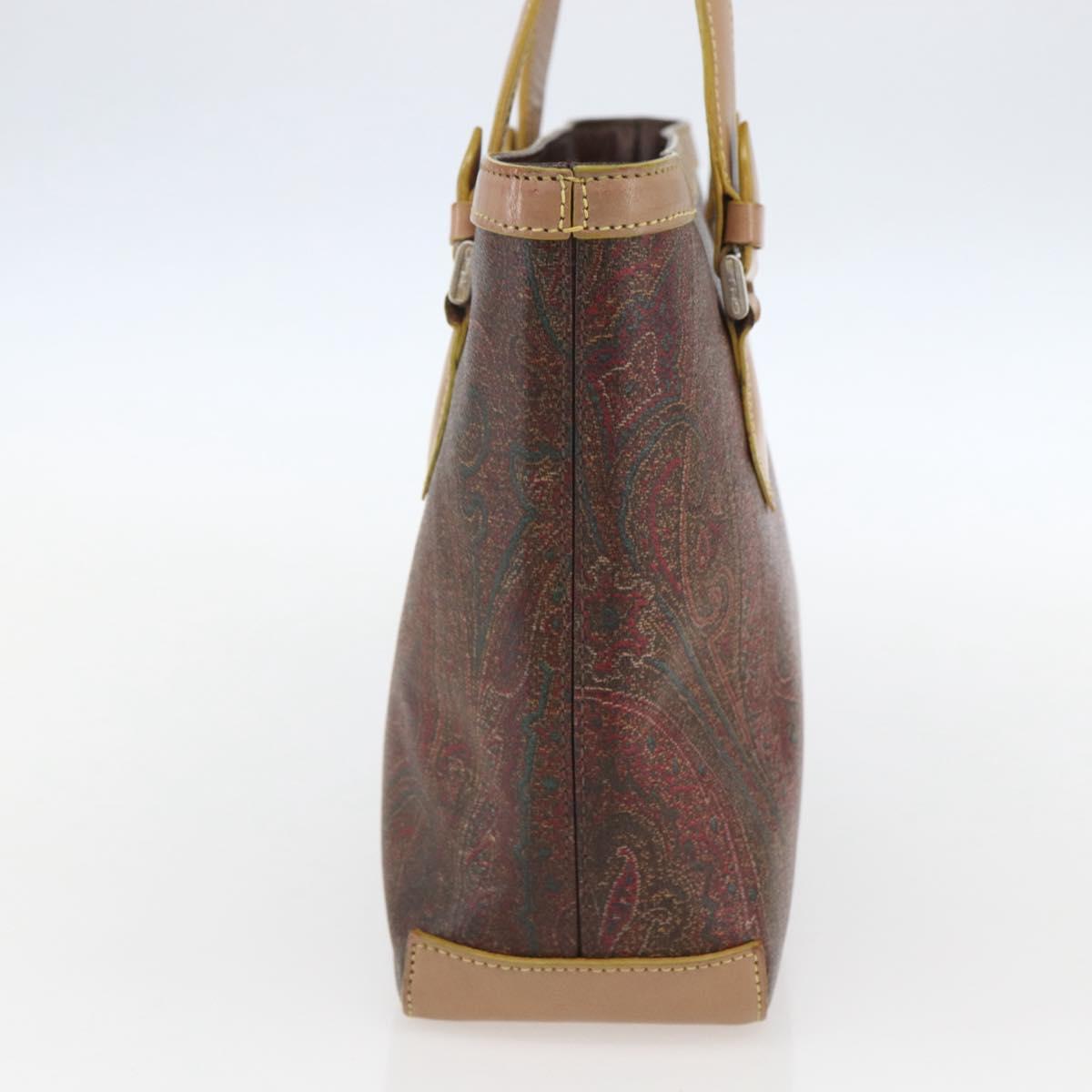 ETRO Paisley Hand Bag PVC Leather Brown Gold Auth 157103