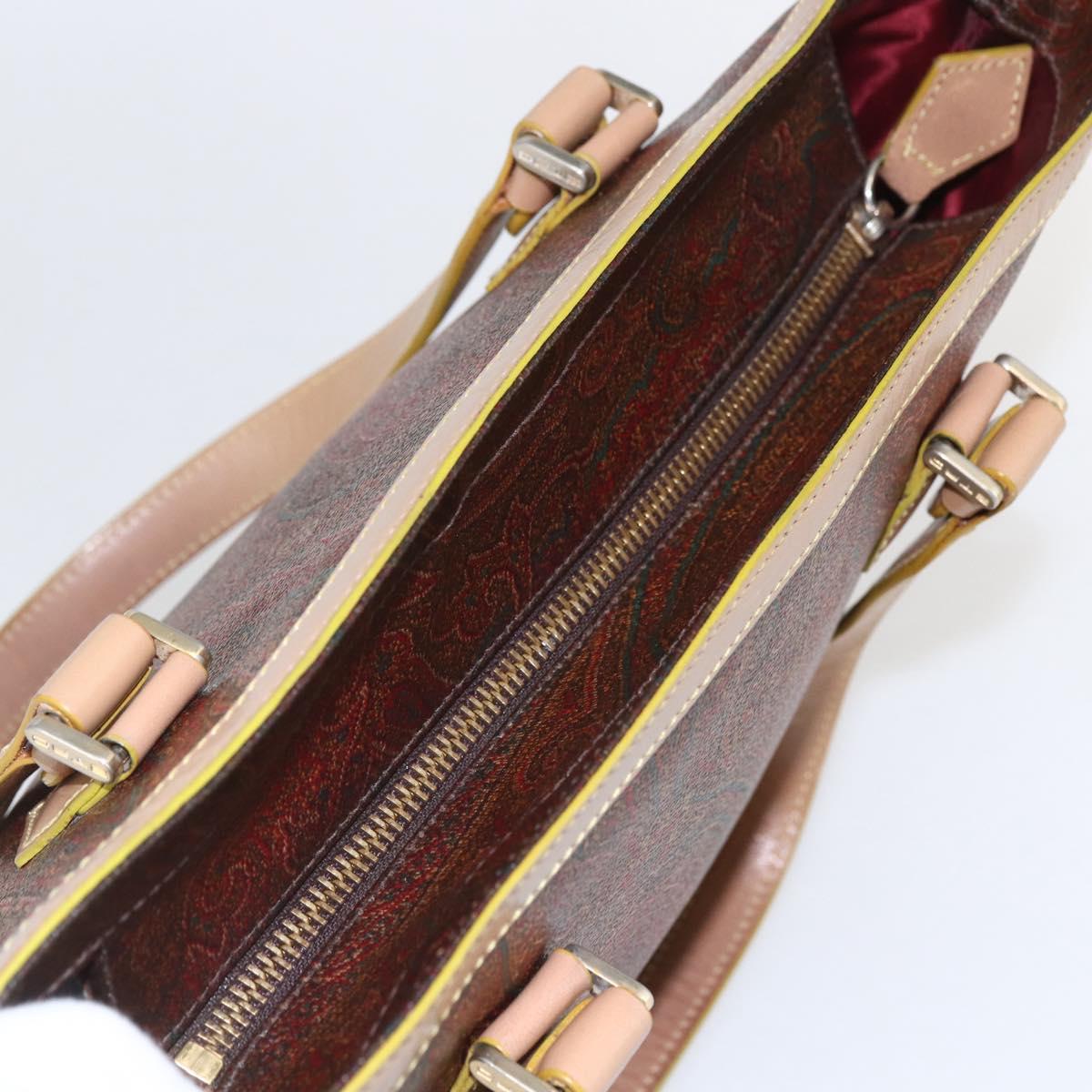 ETRO Paisley Hand Bag PVC Leather Brown Gold Auth 157103