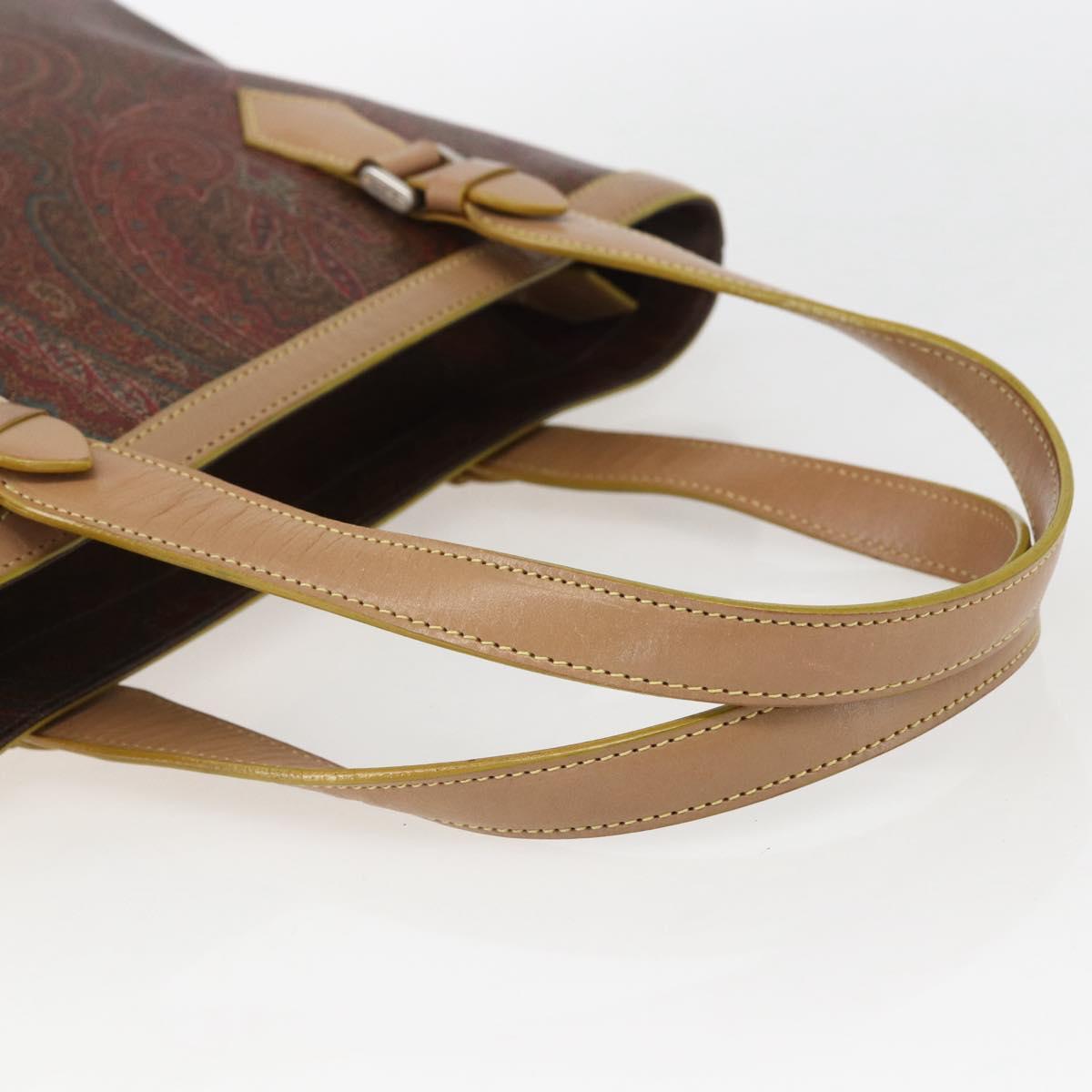 ETRO Paisley Hand Bag PVC Leather Brown Gold Auth 157103