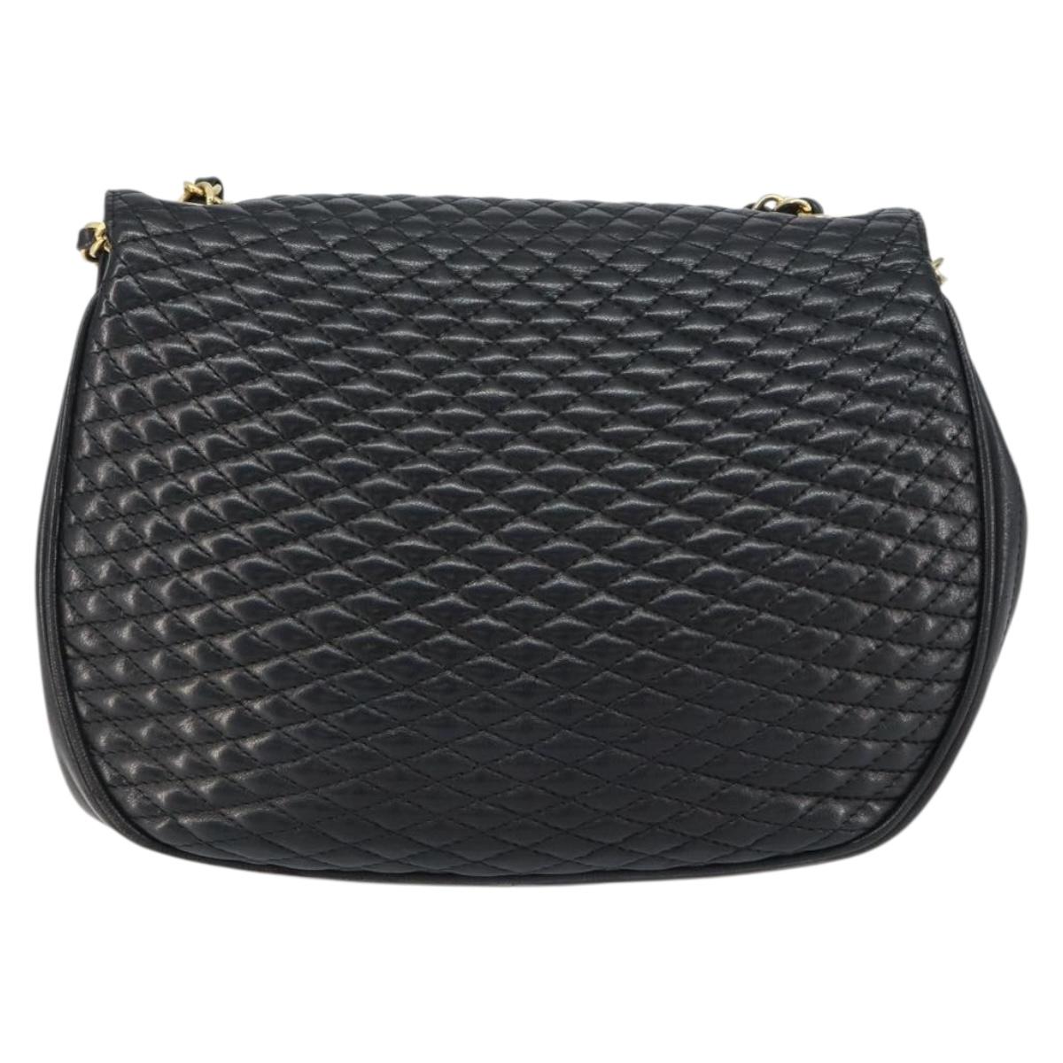 BALLY Chain Shoulder Bag Leather Black Gold Auth 157106