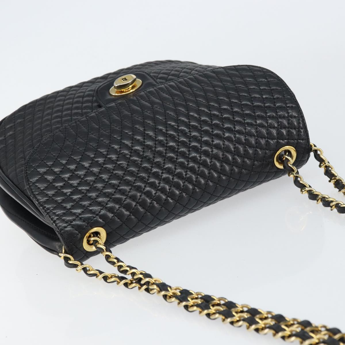 BALLY Chain Shoulder Bag Leather Black Gold Auth 157106