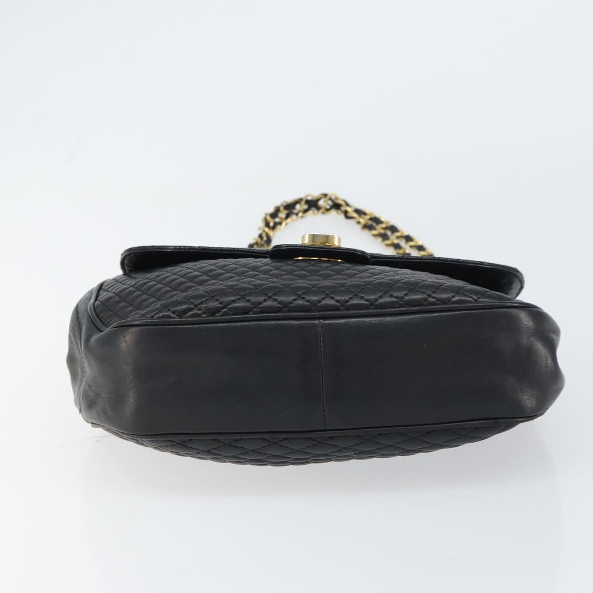 BALLY Chain Shoulder Bag Leather Black Gold Auth 157106