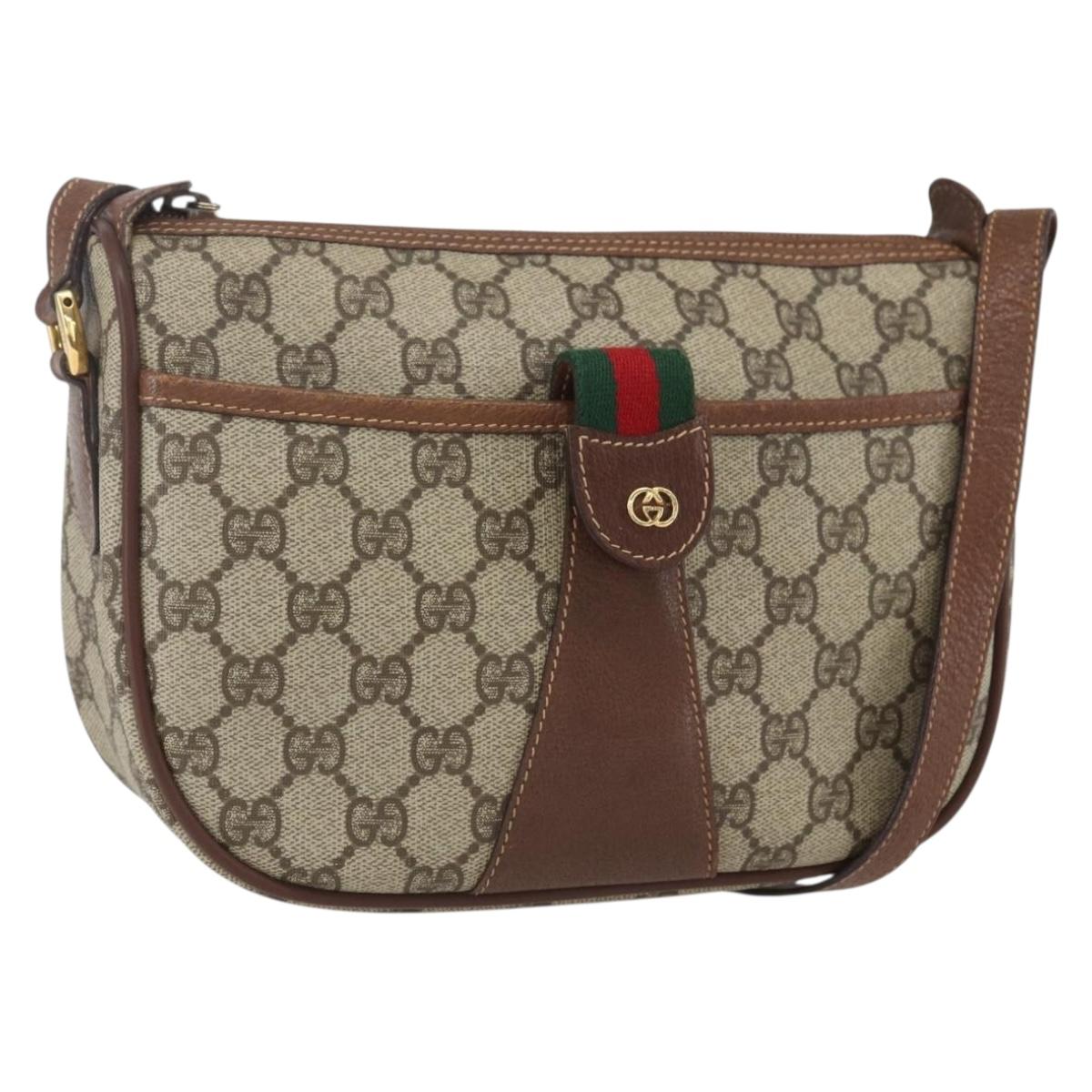 GUCCI GG Supreme Web Sherry Line Bag PVC Beige Gold 001 58 6177 Auth 157107