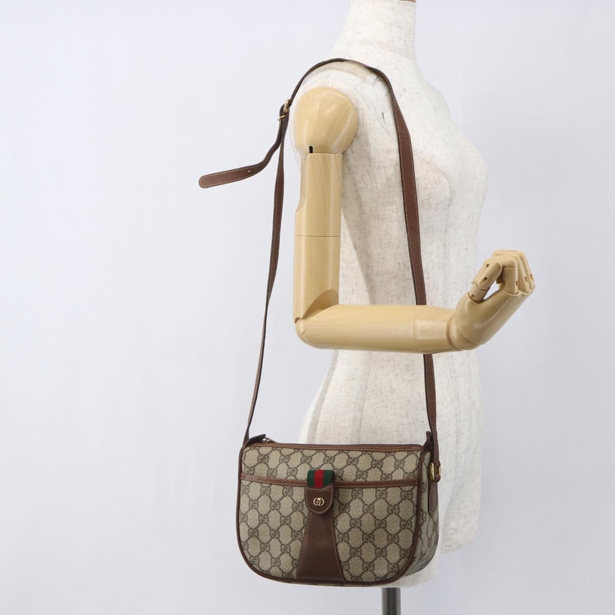 GUCCI GG Supreme Web Sherry Line Bag PVC Beige Gold 001 58 6177 Auth 157107