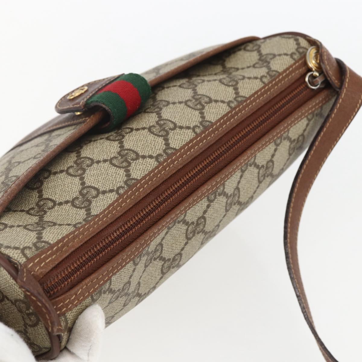 GUCCI GG Supreme Web Sherry Line Bag PVC Beige Gold 001 58 6177 Auth 157107
