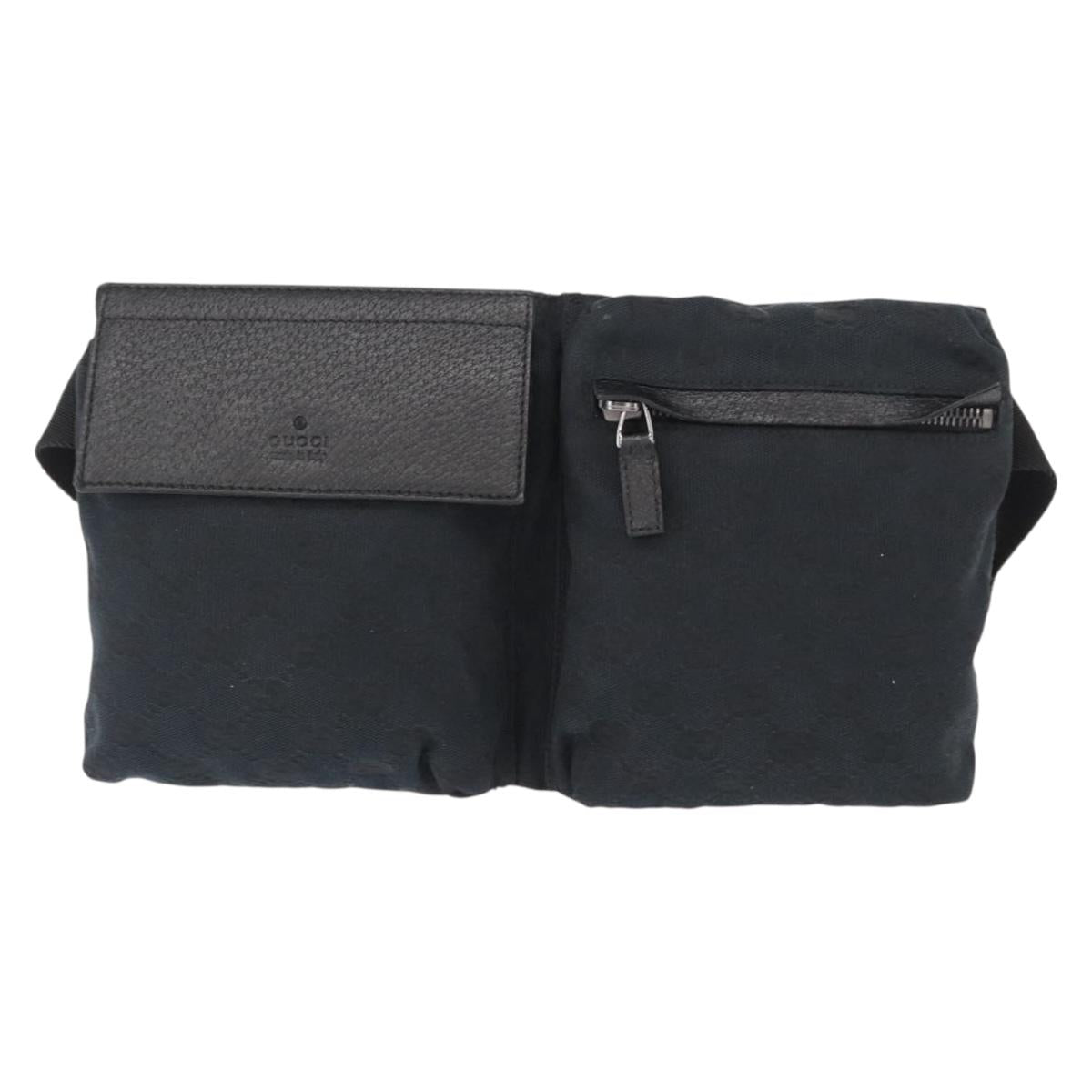 GUCCI GG Canvas Waist bag Black Silver 28566 Auth 157108