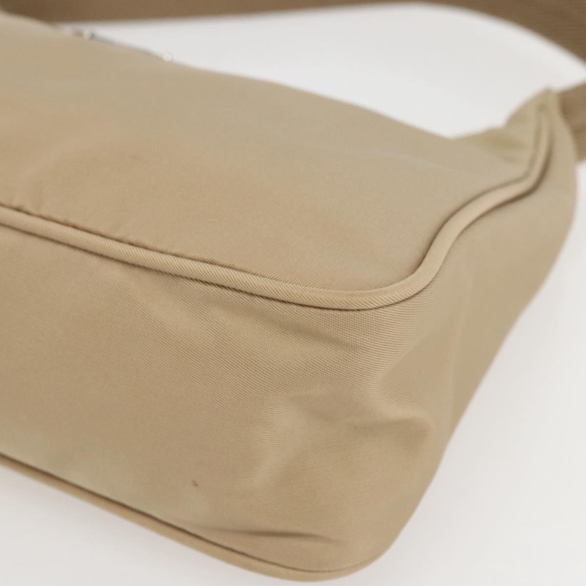 PRADA Hand Bag Nylon Beige Silver Auth 157109V