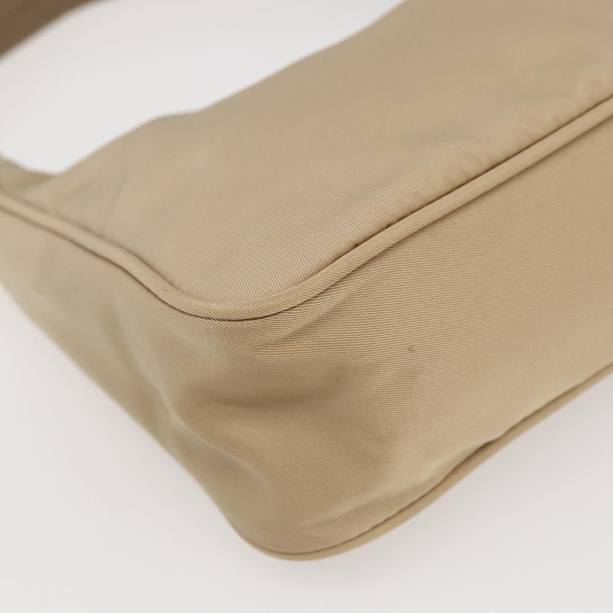 PRADA Hand Bag Nylon Beige Silver Auth 157109V