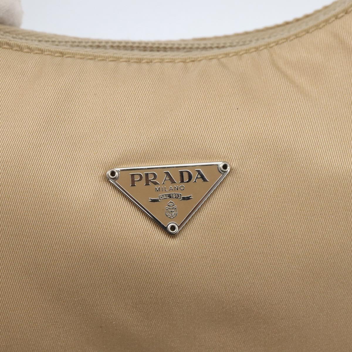 PRADA Hand Bag Nylon Beige Silver Auth 157109V