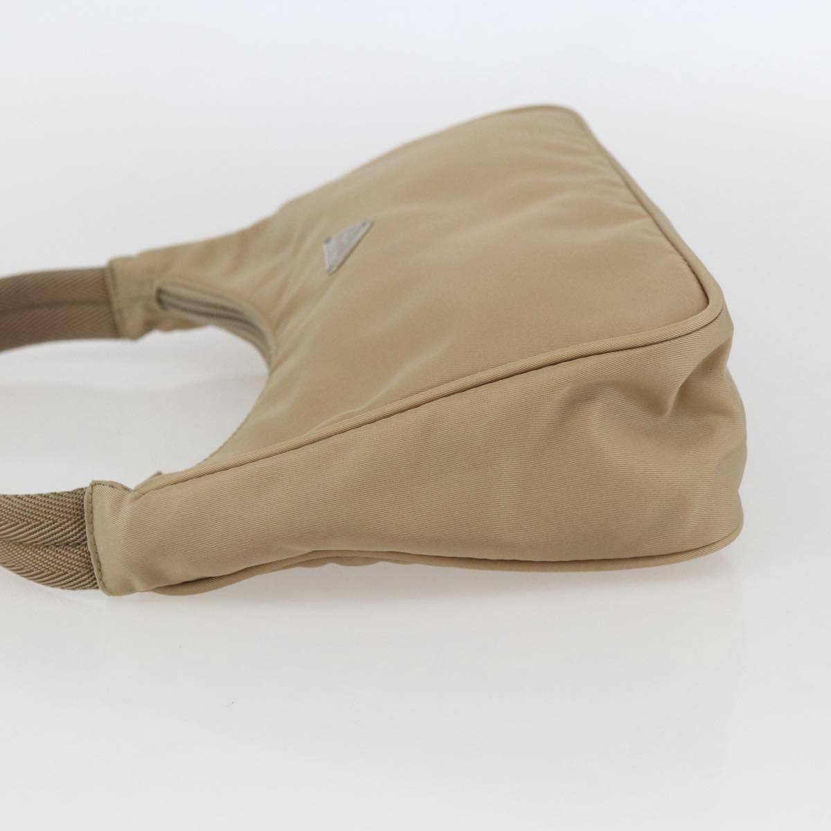 PRADA Hand Bag Nylon Beige Silver Auth 157109V