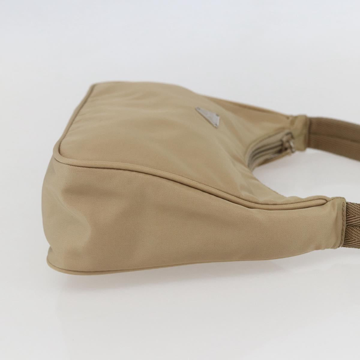 PRADA Hand Bag Nylon Beige Silver Auth 157109V