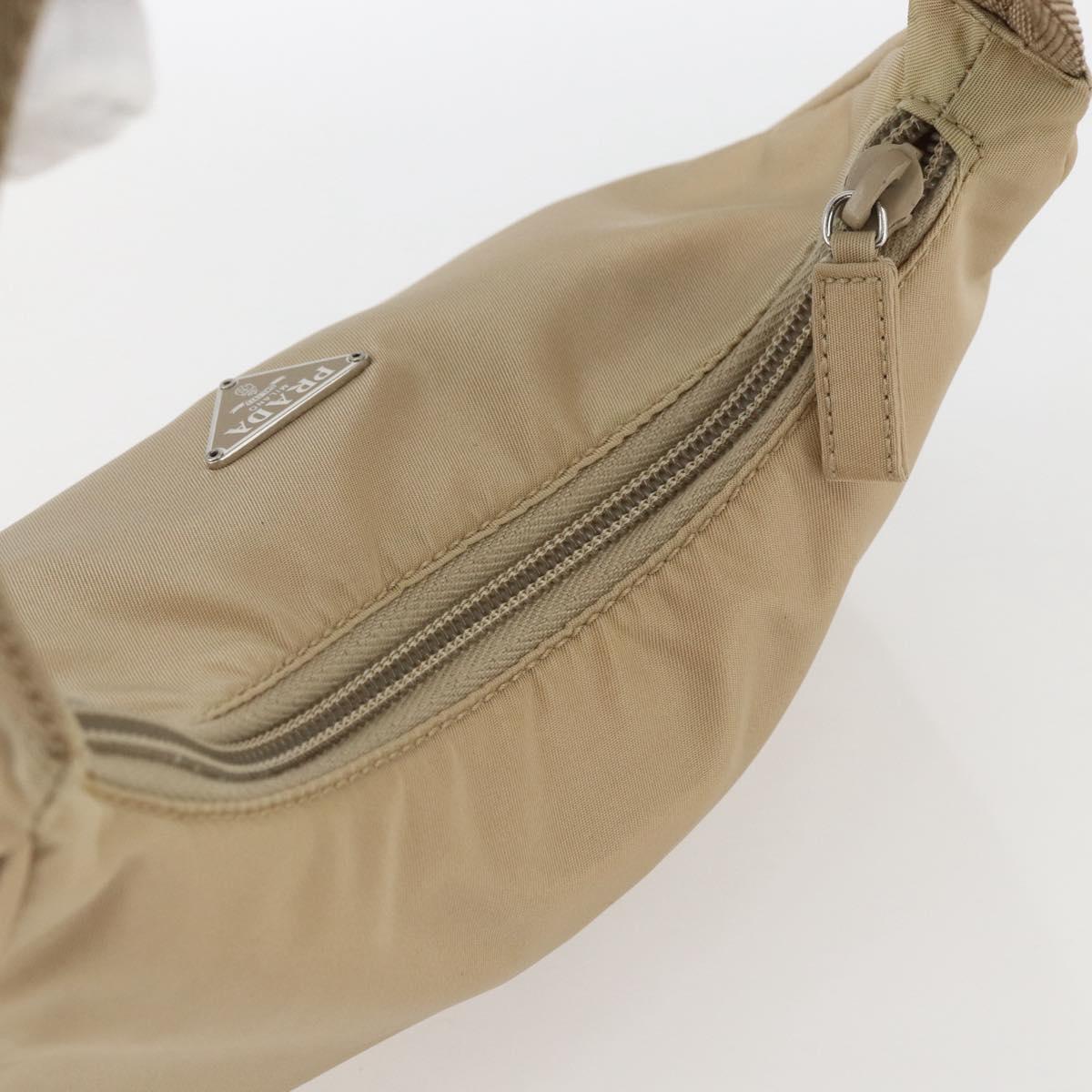 PRADA Hand Bag Nylon Beige Silver Auth 157109V