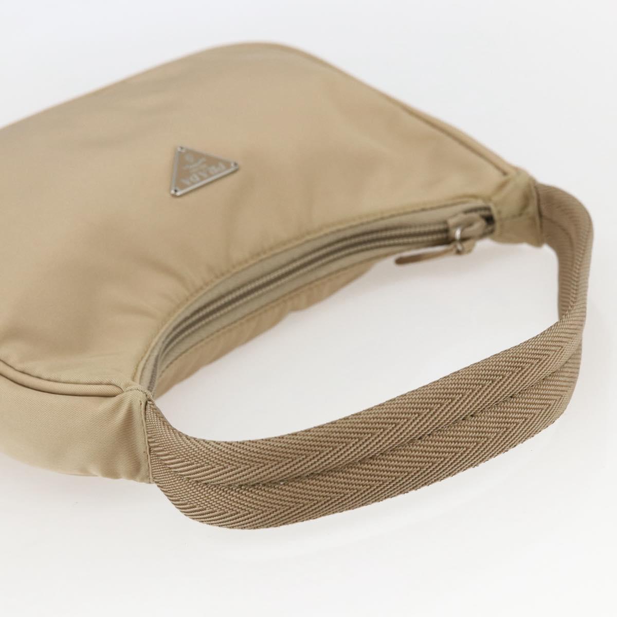 PRADA Hand Bag Nylon Beige Silver Auth 157109V