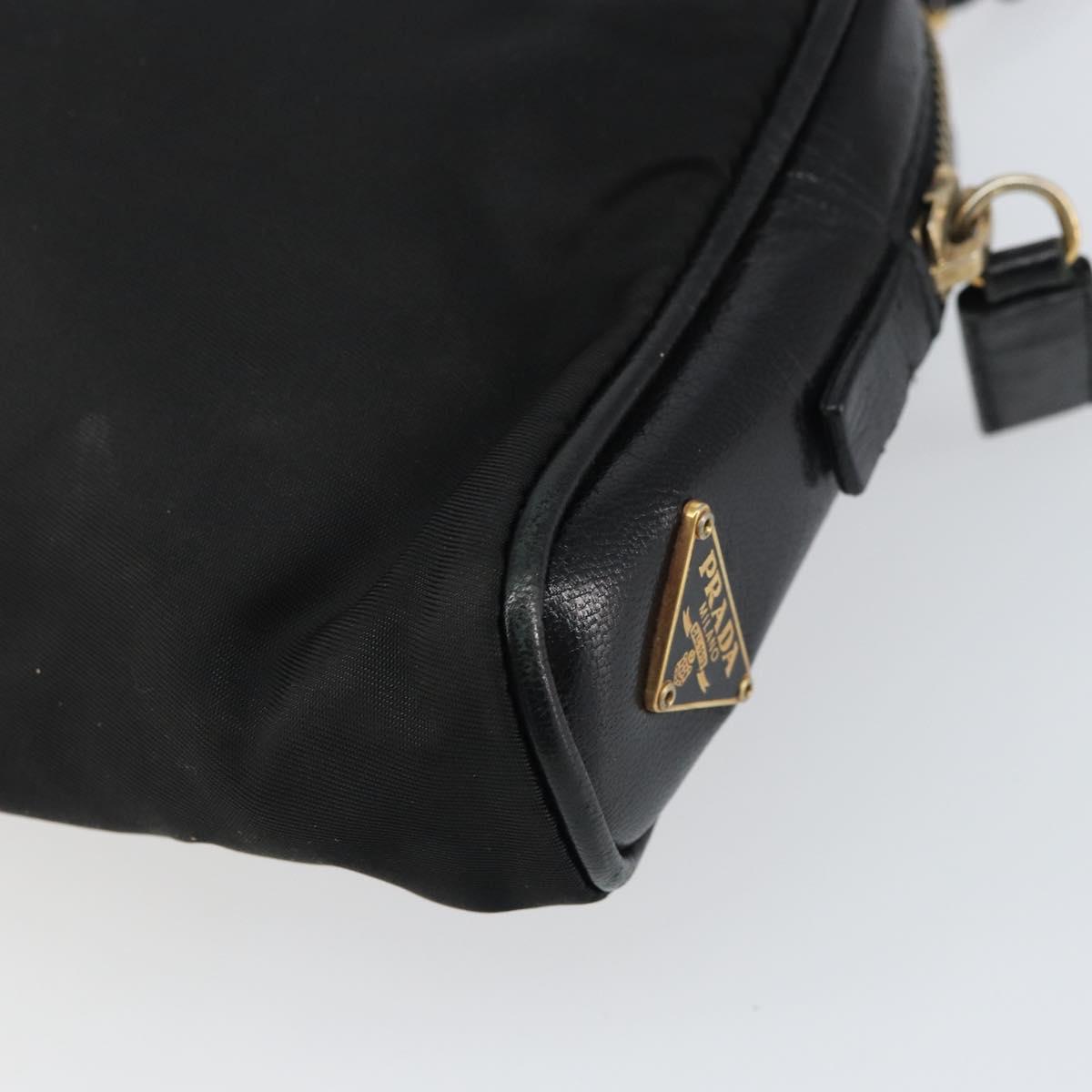 PRADA Hand Bag Nylon Black Gold Auth 157120V