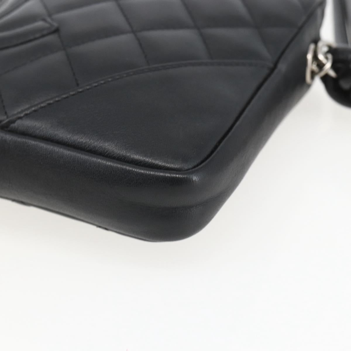 CHANEL Cambon Line Shoulder Bag Leather Silver Black CC Auth 157121SAV