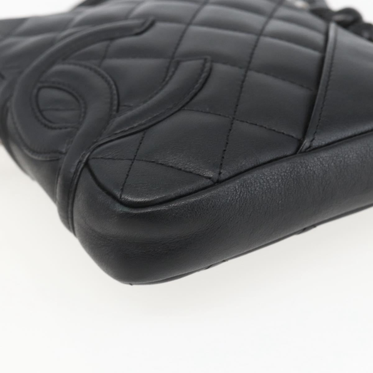 CHANEL Cambon Line Shoulder Bag Leather Silver Black CC Auth 157121SAV