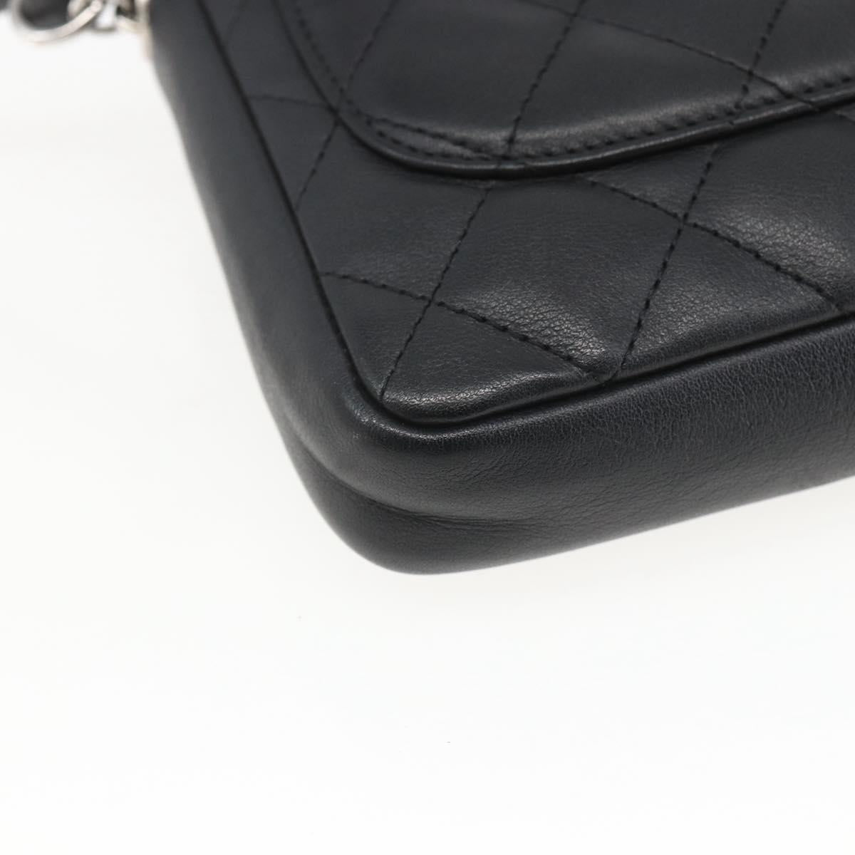 CHANEL Cambon Line Shoulder Bag Leather Silver Black CC Auth 157121SAV