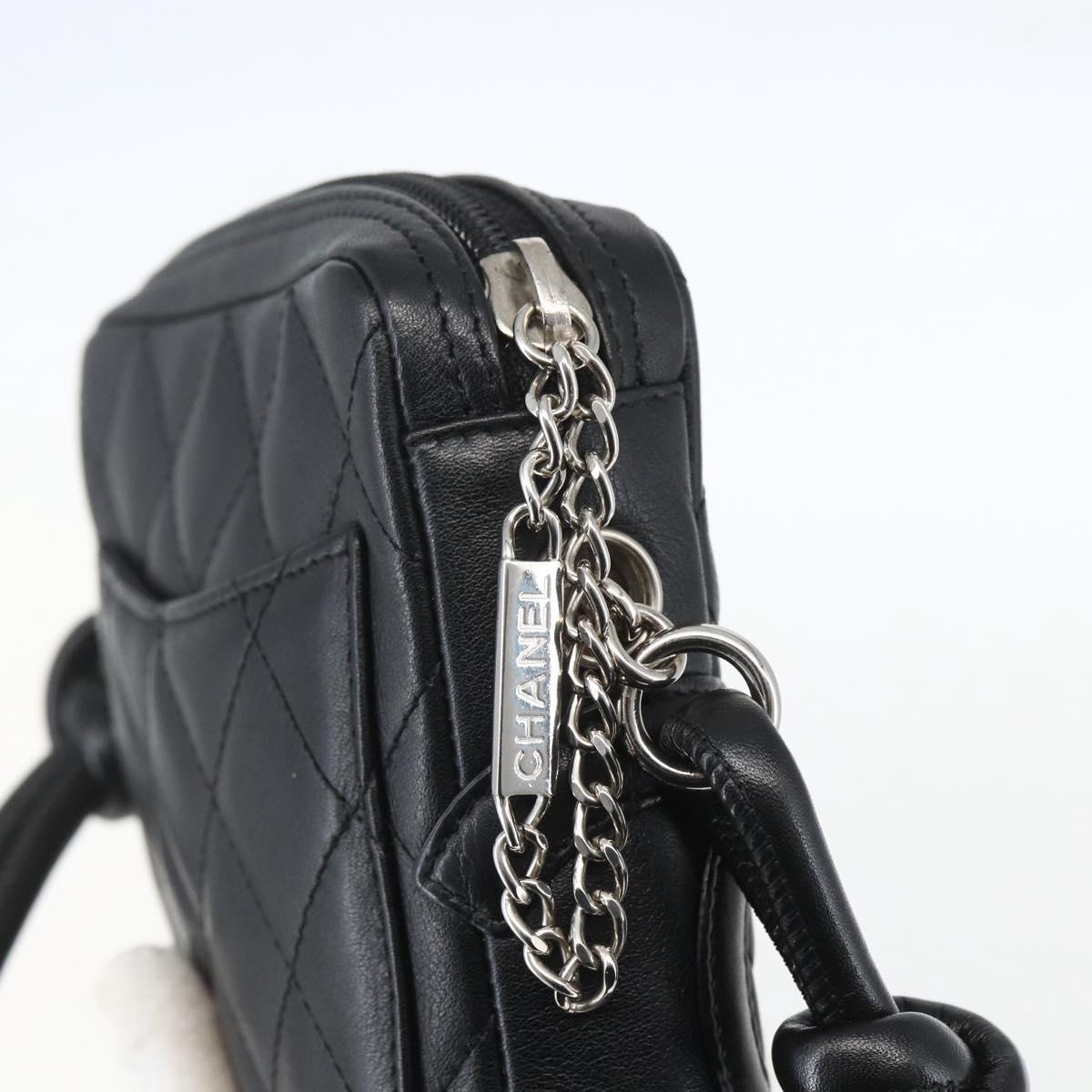 CHANEL Cambon Line Shoulder Bag Leather Silver Black CC Auth 157121SAV