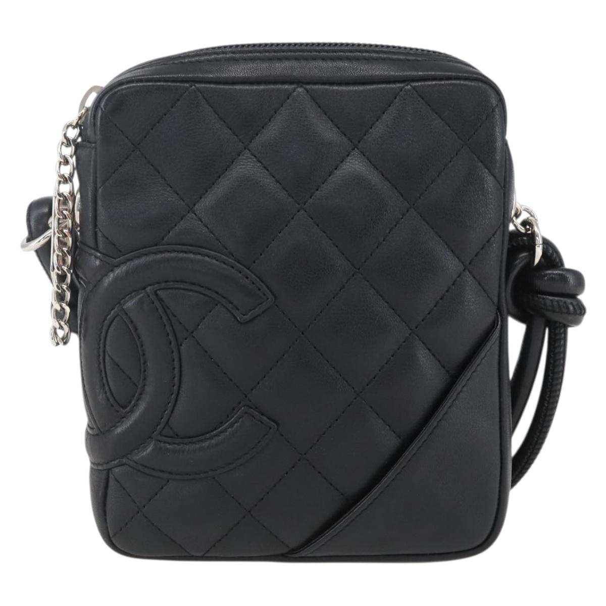CHANEL Cambon Line Shoulder Bag Leather Silver Black CC Auth 157121SAV