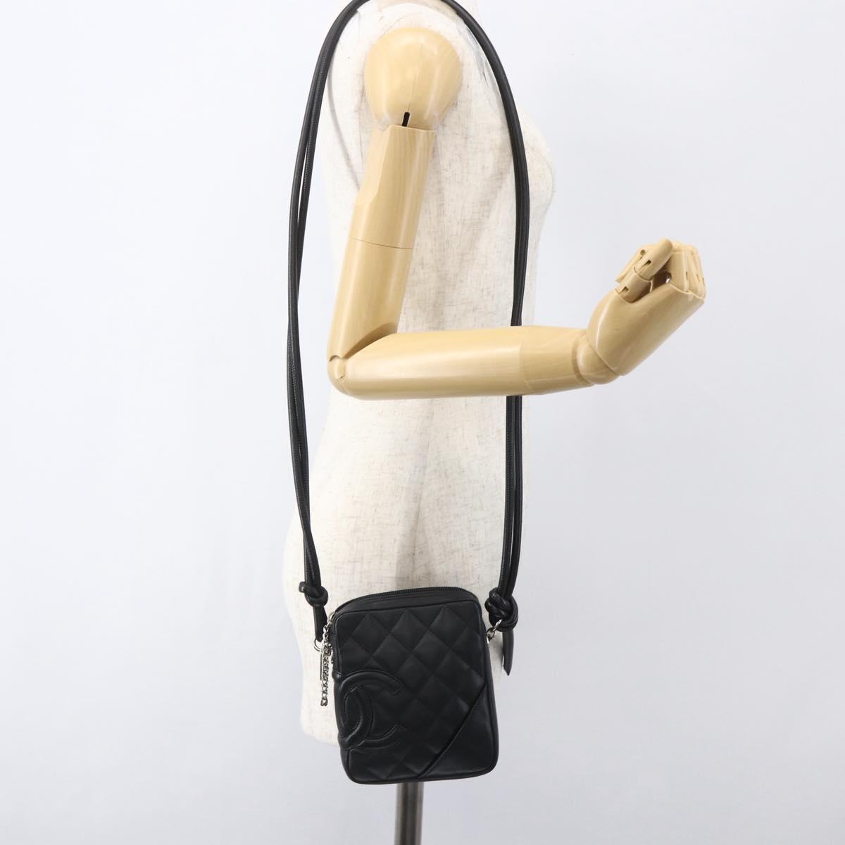 CHANEL Cambon Line Shoulder Bag Leather Silver Black CC Auth 157121SAV