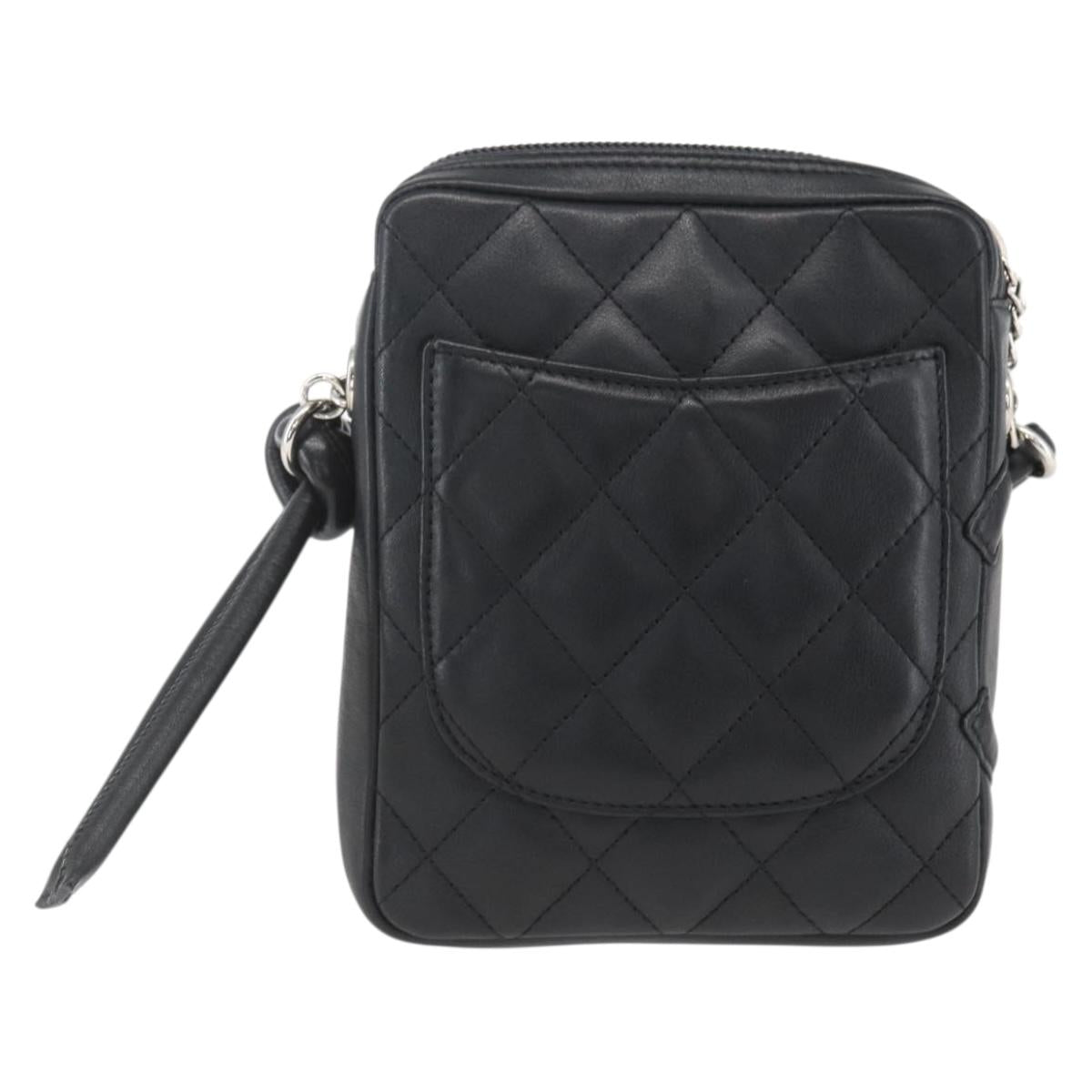 CHANEL Cambon Line Shoulder Bag Leather Silver Black CC Auth 157121SAV