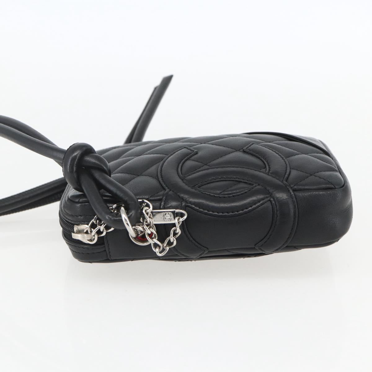 CHANEL Cambon Line Shoulder Bag Leather Silver Black CC Auth 157121SAV