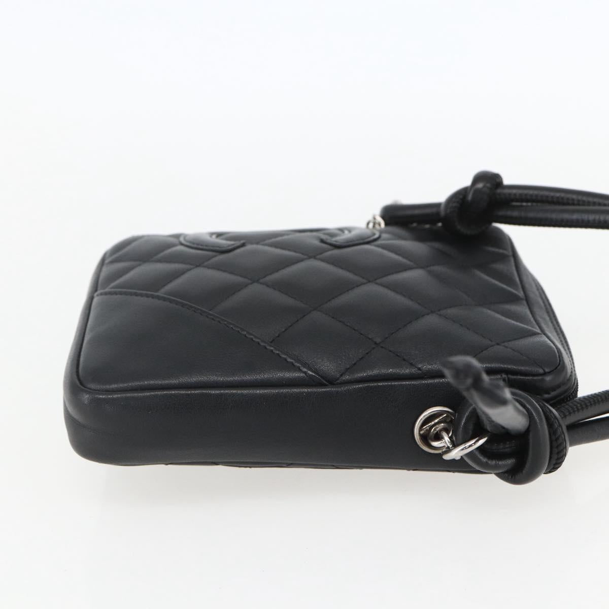 CHANEL Cambon Line Shoulder Bag Leather Silver Black CC Auth 157121SAV