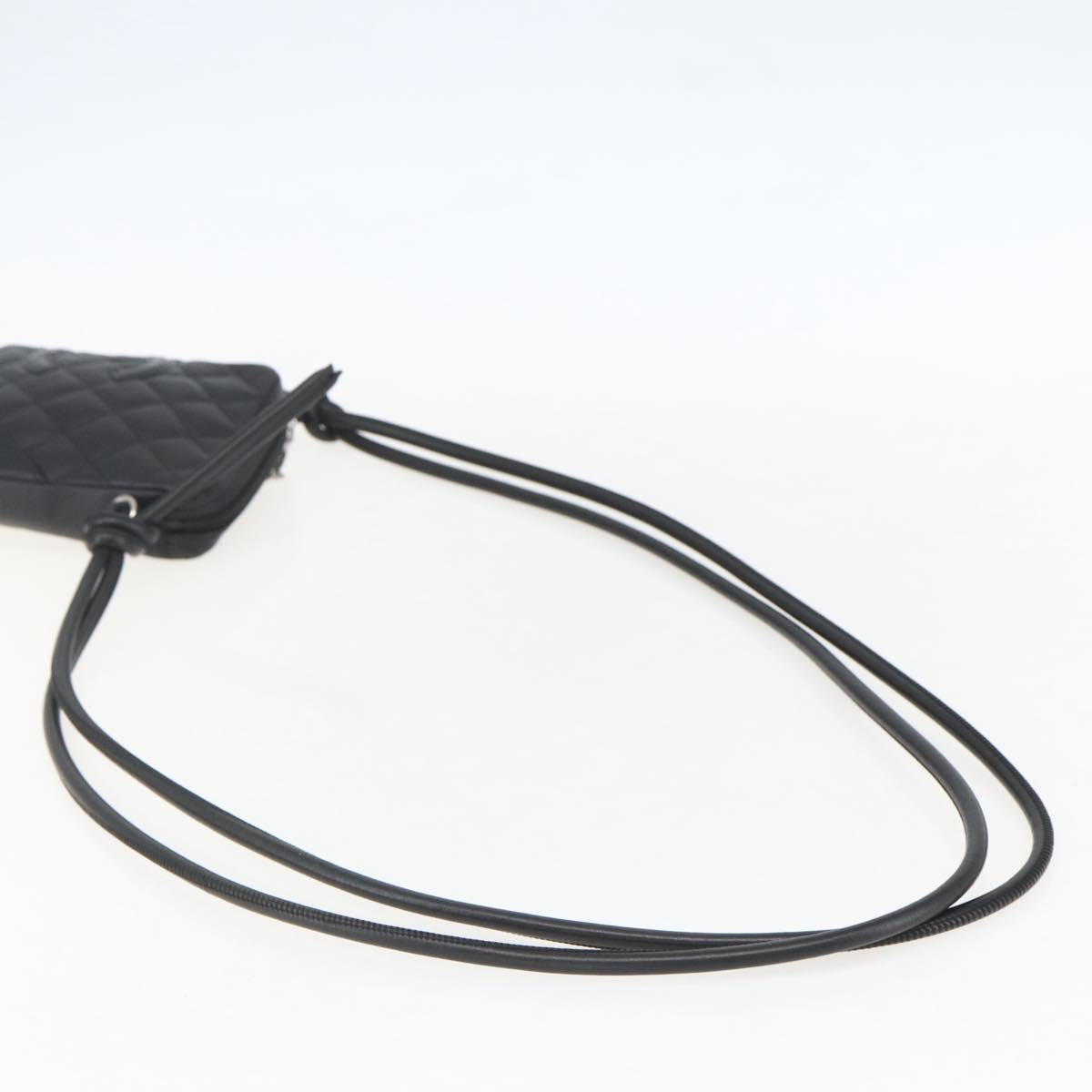 CHANEL Cambon Line Shoulder Bag Leather Silver Black CC Auth 157121SAV