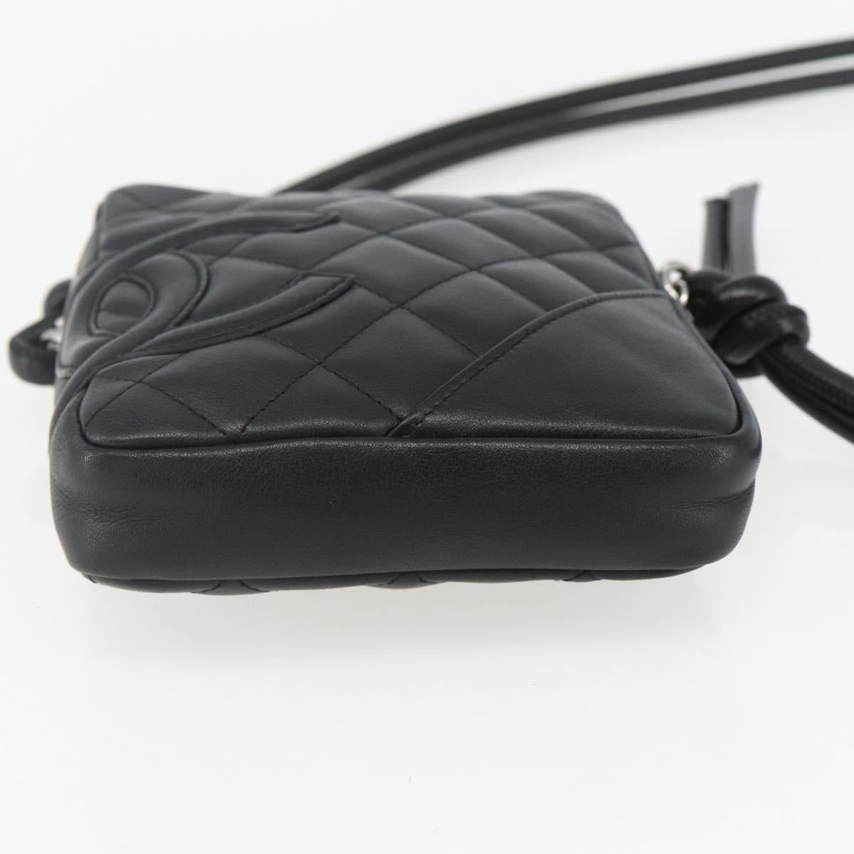 CHANEL Cambon Line Shoulder Bag Leather Silver Black CC Auth 157121SAV