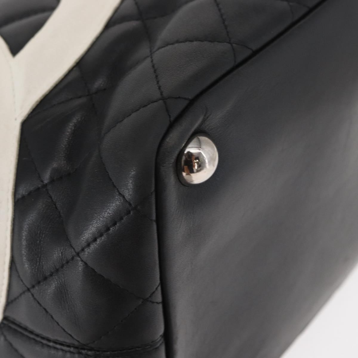 CHANEL Cambon Line Tote Bag Leather Black Silver CC Auth 157122SAV