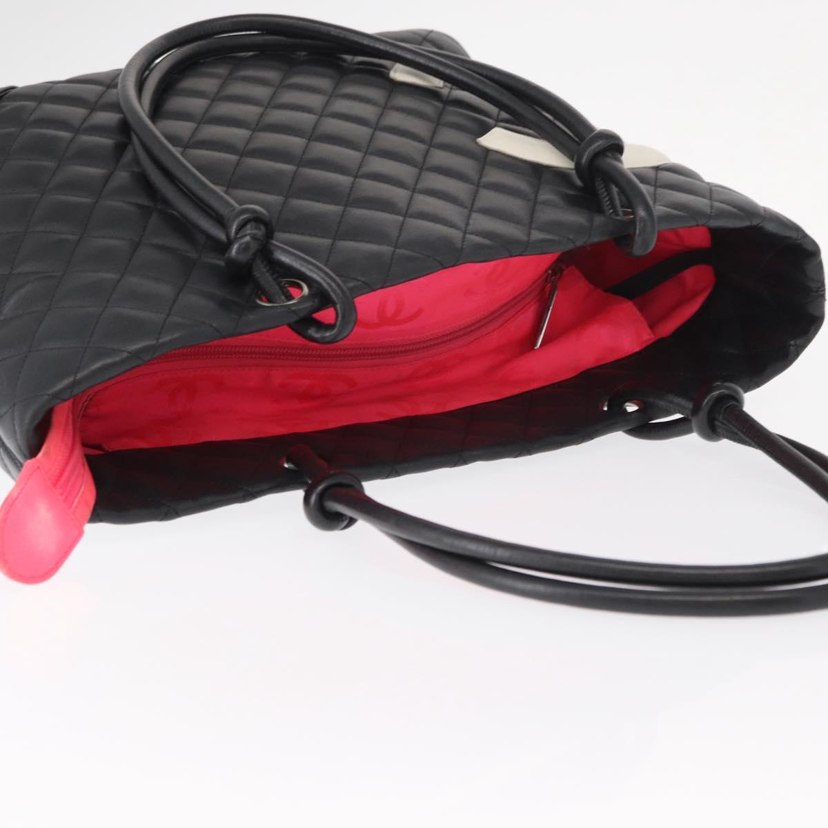 CHANEL Cambon Line Tote Bag Leather Black Silver CC Auth 157122SAV