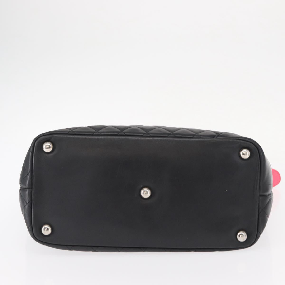 CHANEL Cambon Line Tote Bag Leather Black Silver CC Auth 157122SAV